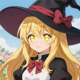 pixiv artwork portrait of cute witch marisa kirisame from touhou project, marisa kirisame touhou artwork black hat blonde hair ultradetailed sparkling yellow eyes by greg rutkowski makoto shinkai sakimichan key art 4 k 8 k ultrahd trending award winning scenery