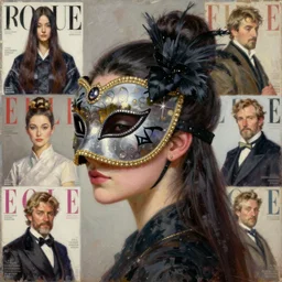 fantasy mage, masquerade ball mask, korean audrey hepburn, vogue magazine, elle magazine, greg rutkowski, john singer sargent, trending on artstation, oil painting, intricate, side profile