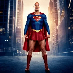 Dwayne The Rock Johnson as supergirl, full body shot, epic movie poster