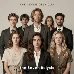 the seven deadly sins posing for their album cover, very detailed, bland colors, award winning digital art