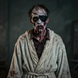 a zombie wearing an eyepatch and a robe