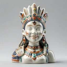 pfp ceramic portrait happy queen bounty hunter cyberpunk african in tribal regalia, an idea seep's into infinity highly detailed in volumetric latent space, golden turquoise, cinematic light, sharp focus, divine realm of gods, octane render,