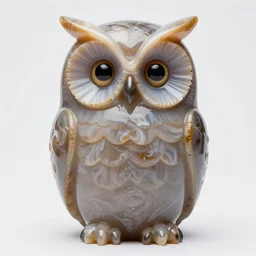 symmetrical detailed sculpture of an owl, made of Agate
