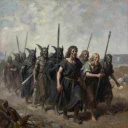 Procession of the damned by Wayne Barlow, oil painting, detailed, clean brush strokes, wide angle, sinister horror