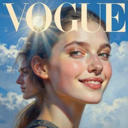 3 d, sci - fi, close - up, morning, smiling fashion model face, sun, cinematic, clouds, sun rays, vogue cover style, poster art, blue mood, realistic painting, intricate oil painting, high detail illustration, figurative art, multiple exposure, poster art, by tooth wu and wlop and beeple and greg rutkowski and igor morski