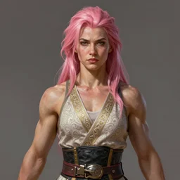 painted portrait of rugged roided beautiful female weightlifter [ zarya ], pink hair, upper body, robe fantasy intricate elegant highly detailed digital painting, artstation, concept art, smooth, atmospheric lighting sharp focus illustration art by craig mullins greg rutkowski
