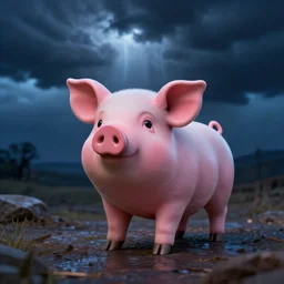 cute little pink pig statue stands in blue storm, by pablo carpio, greg rutkowski