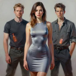 painting of a female in a skintight dress, by dan hillier and charlie bowater and artgerm, 4 k, highly detailed, trending on artstation, volumetric lightning, highly detailed