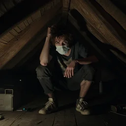 dark attic with a hidding giga chad