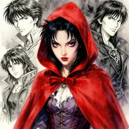 portrait, wicked and beautiful little red riding hood, watercolor, dramatic lighting, cinematic, establishing shot, extremly high detail, foto realistic, cinematic lighting, pen and ink, intricate line drawings, by Yoshitaka Amano, Ruan Jia, Kentaro Miura, Artgerm, post processed, concept art, artstation, matte painting, style by eddie mendoza, raphael lacoste, alex ross