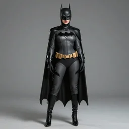 fully clothed batman girl, Perfect face, fine details, high modernization, ultra mega super hyper realistic, ultra mega super hyper beautiful, full body,
