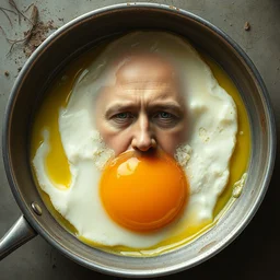 edward norton's face in the yolk of a large egg frying in a pan, concept art by greg rutkowski, artgerm and ruan jia