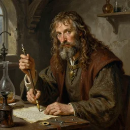 detailed illustration portrait of a alchemist in medieval lab setting, d & d rpg portrait, art by tim hildebrandt and frank frazetta and gerald brom