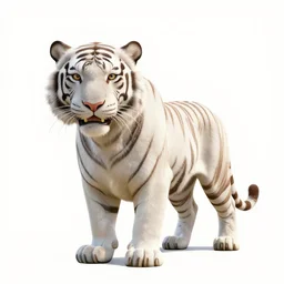 watercolor style white tiger, stylized pixar-style 3d render, full body, isolated on a pure white background, centered, entire subject in frame, sharp focus, soft studio lighting