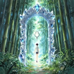 a crystal doorway to another dimension, anime movie background, key visual, bamboo, a fantasy digital painting by makoto shinkai and james gurney, trending on artstation, highly detailed