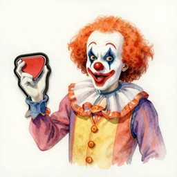 a watercolor of a an insane clown posse fan looking confused and holding a magnet by wilhelm sasnal