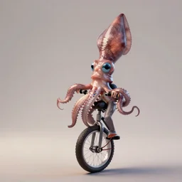 Squid with a top har riding a unicycle trending in artstation