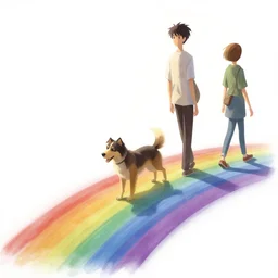 painting dog's crossing rainbow bridge smooth median photoshop filter cutout vector, behance hd by jesper ejsing, by rhads, makoto shinkai and lois van baarle, ilya kuvshinov, rossdraws global illumination