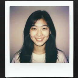 1970s Polaroid of a young smiling Japanese woman with crooked teeth