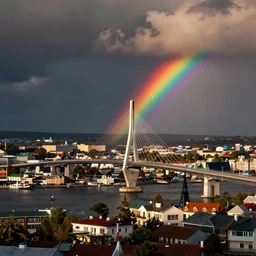 the cityscape of asgard with its rainbow bridge