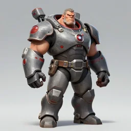 character sheet of an old but muscular big man v shape, in a science fiction general armor grey and red