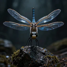 an high resolution dragonfly , dark fantasy, electronic music, rave, HD, strong contrast