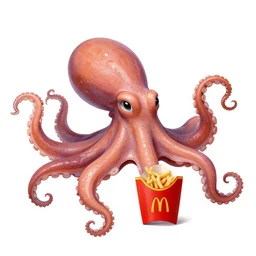 monet style octopus eating mcdonald's