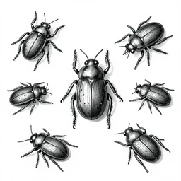 intricate vintage scientific illustration of mechanical bugs,
