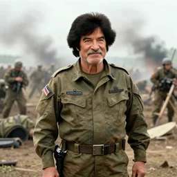 bob ross in military fatigues, on the battlefield, ultra realistic