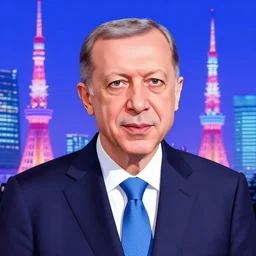 medium portrait of tayyip erdogan in tokyo, synthwave