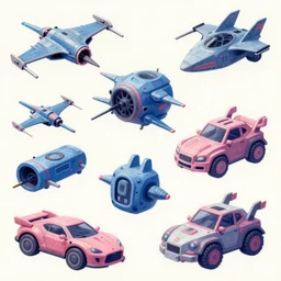 game asset of star wars starfighter and vehicles, in gouache detailed paintings, props, stylized, 2 d sprites, kitbash, arcane, overwatch, blue and pink color scheme, 8 k, close up