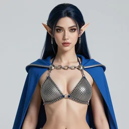 alluring highly detailed matte close-up portrait of beautiful elf Shani (from Witcher 3) wearing chesty chainmail bikini and a blue cloak, very detailed, realistic, manga, pen and ink, by Stanley Artgerm Lau, greg rutkowski, thomas kindkade, alphonse mucha, loish, norman rockwell J.