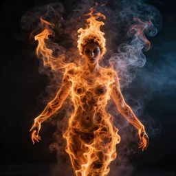 woman made entirely of smoke and flame