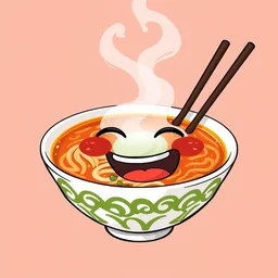 a ramen bowl that is showing a happy emotion