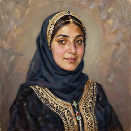 portrait of a moroccan woman ( 3 5 ) from morocco in 2 0 2 1, an oil painting by ross tran and thomas kincade