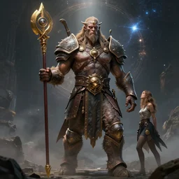 celestial regulator, barbarian class, erebos’s titan, art by Seb McKinnon and Joan Tuset, high detail, cinematic, cgsociety 8k