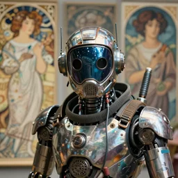 a expressive portrait of masked diesel punk robot, depth of field background, artstation, award - winning realistic sci - fi concept art by jim burns and greg rutkowski, beksinski, a realism masterpiece, expressive color palette, james gilleard, bruegel, alphonse mucha, and yoshitaka amano