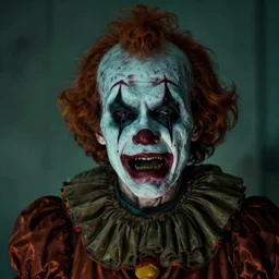 portrait of an ugly old possessed crying clown. ugly, creepy, demonic, horror. cinematic lighting. photographic, photography. by justin roiland