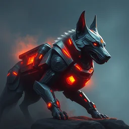 panzerwolf anubis dog made of steel in light armor, by ian pesty and alena aenami, concept art, matte painting, washed colors,