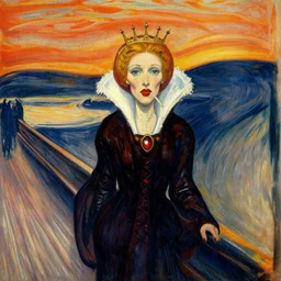 queen of the dreamlands, beautiful! coherent! by edvard munch, by frank frazetta, deep colors, strong lines, high contrast