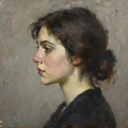 portrait profile of a mysterious beautiful women in 1 9 7 8. oil painting by john watkiss