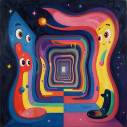 an extremely high quality ultra hd surrealism painting of a 3d galactic neon complimentary colored cartoon surrealism melting optical illusion hallway by an exquisitely skilled upgraded version of kandinskypicasso and salvia dali the fourth, salvador dali's much much much much more talented painter cousin, 8k, clear shapes, defined edges, ultra realistic, super realistic, better than dalle2,