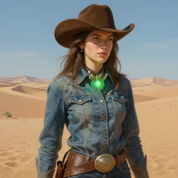 zarya cowboy, desert background, digital painting, green light, detailed, highly detailed, smooth, sharp focus, illustration by ruan jia and mandy jurgens and william - adolphe bouguereau, artgerm