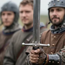 medieval soldier holding sword, close - up, rutkowski, john howe, aleksi briclot