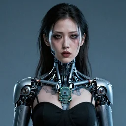 grainy photo of an ugly woman, wearing bionic implants, cyborg criminal, (((((high tech, circuit boards)))))