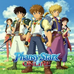 a high quality promotional poster for the videogame phantasy star online in the style of studio ghibli