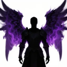 portrait of a resurrected black knight, huge symmetric wings, covered in purple fire, dark fantasy, minimalistic, smooth, sharp focus, colorful, digital illustration, by frank franzzeta, rossdraws, sakimichan, chiaroscuro