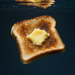 buttered burnt toast floating underwater, burnt, wet, by Moebius
