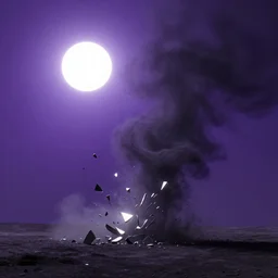 a dark matter wind and dust pieces of purple sky with a white sun falls to the ground and breaks into fragments, metallic light, futurism, schizophrenia, hyperrealistic fall