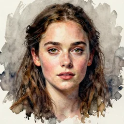 portrait of emilia clarke by francis picabla, pen and watercolor wash on cardboard